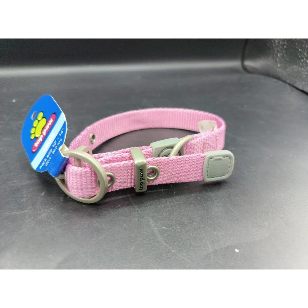 Top-Paw Dog Collar- Small, Pink with metal silver round buckle